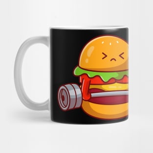 Cute Burger Lifting Dumbbell Cartoon Mug